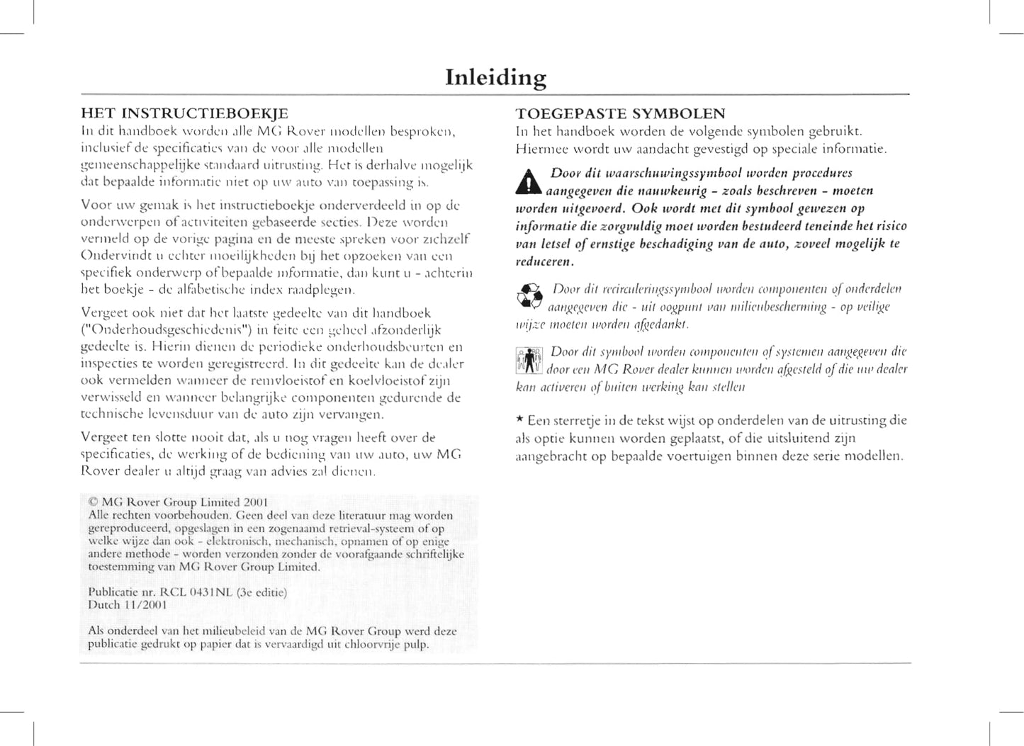 1999-2005 Rover 45 Owner's Manual | Dutch