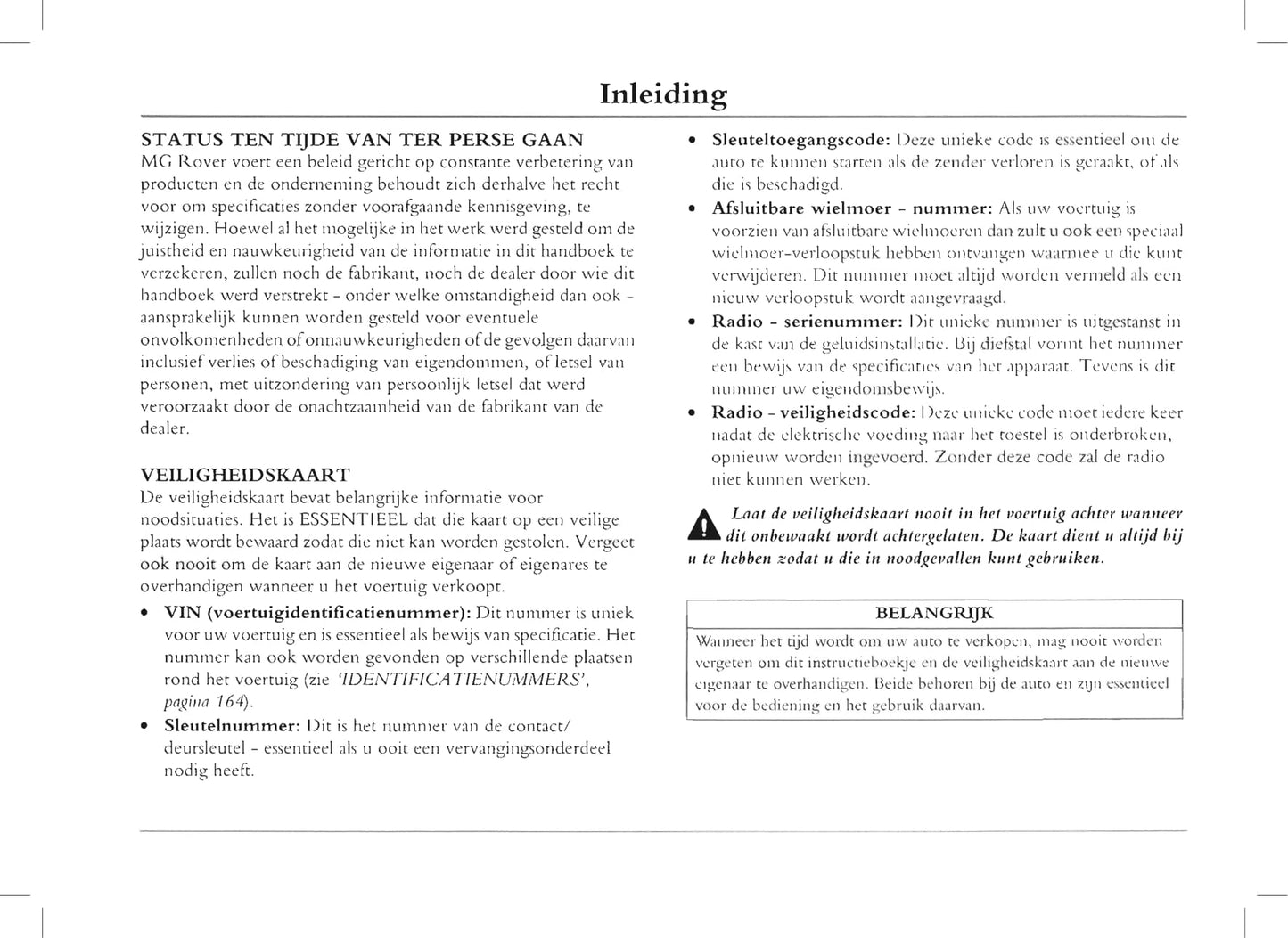 1999-2005 Rover 45 Owner's Manual | Dutch