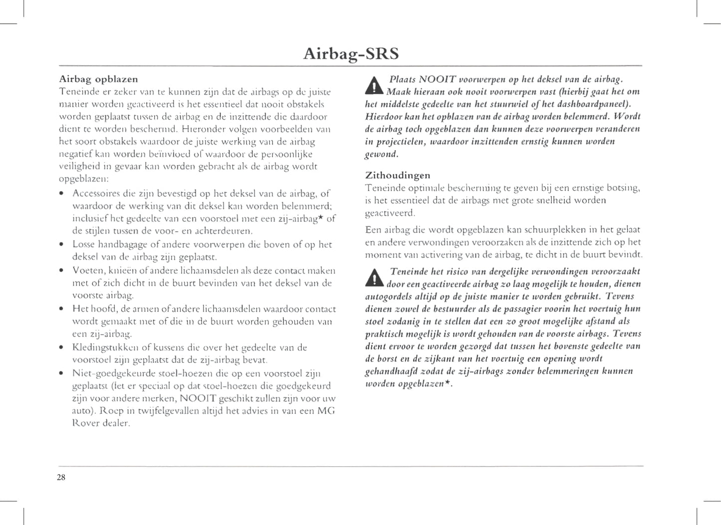1999-2005 Rover 45 Owner's Manual | Dutch