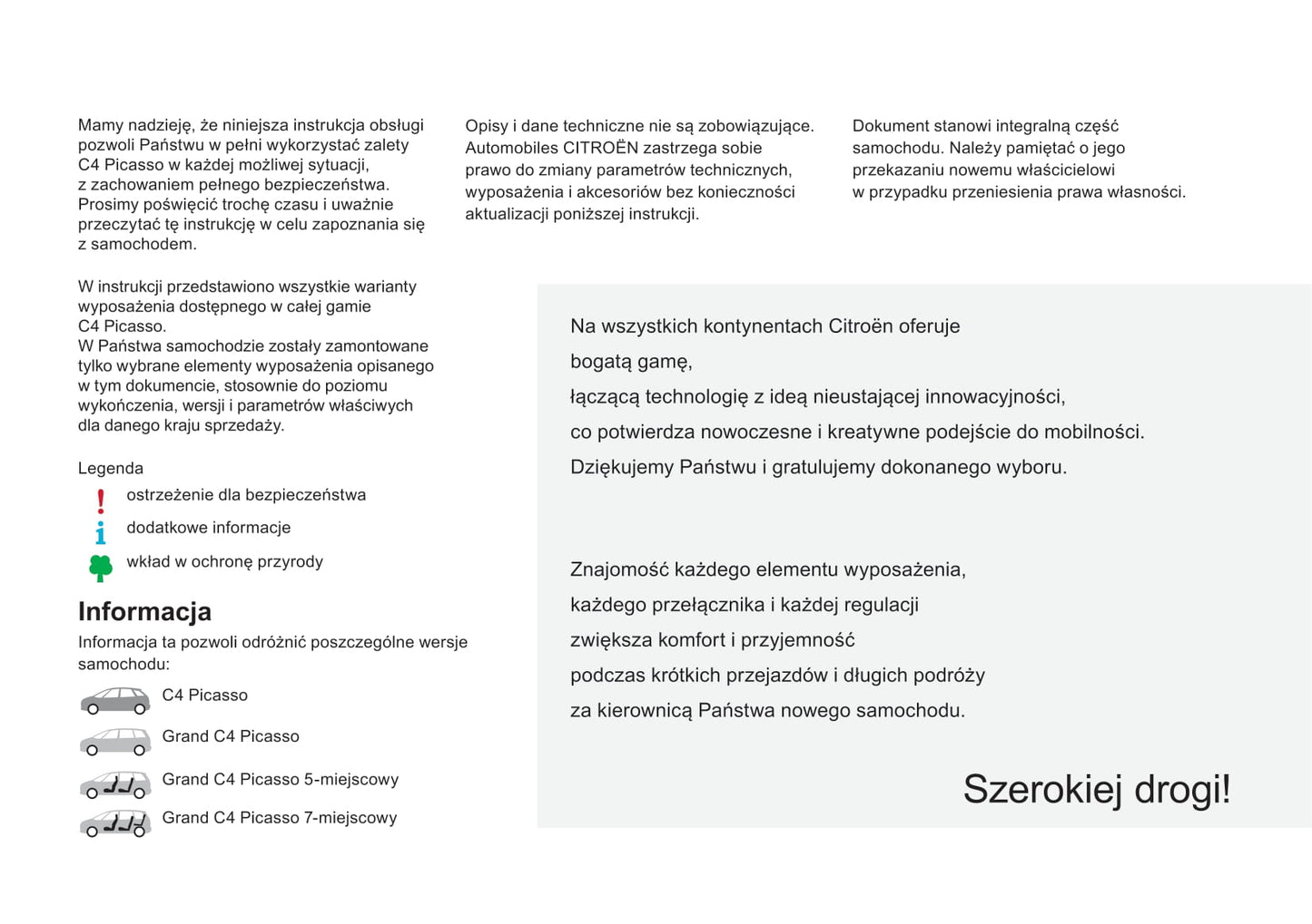 2015-2016 Citroën C4 Picasso/Grand C4 Picasso Owner's Manual | Polish