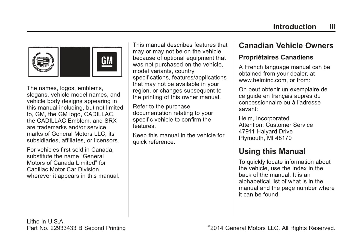2015-2017 Cadillac SRX Manuel du propriétaire | Anglais