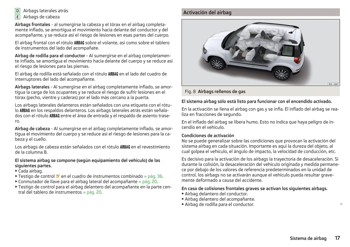 2016-2017 Skoda Yeti Owner's Manual | Spanish