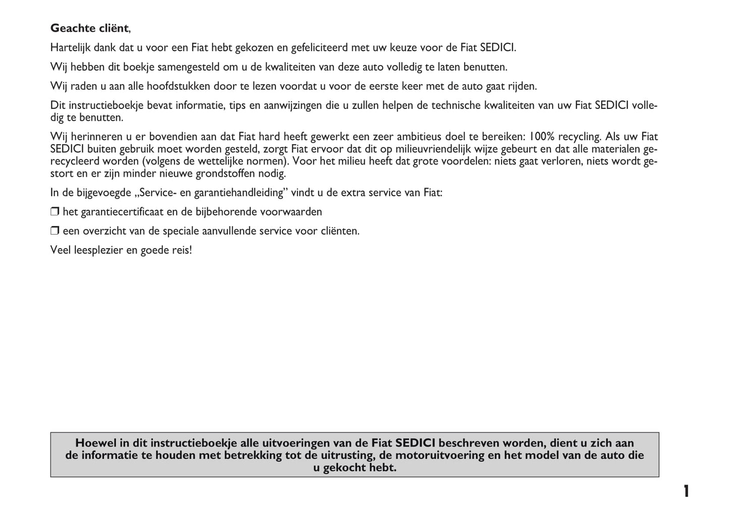 2010-2011 Fiat Sedici Owner's Manual | Dutch