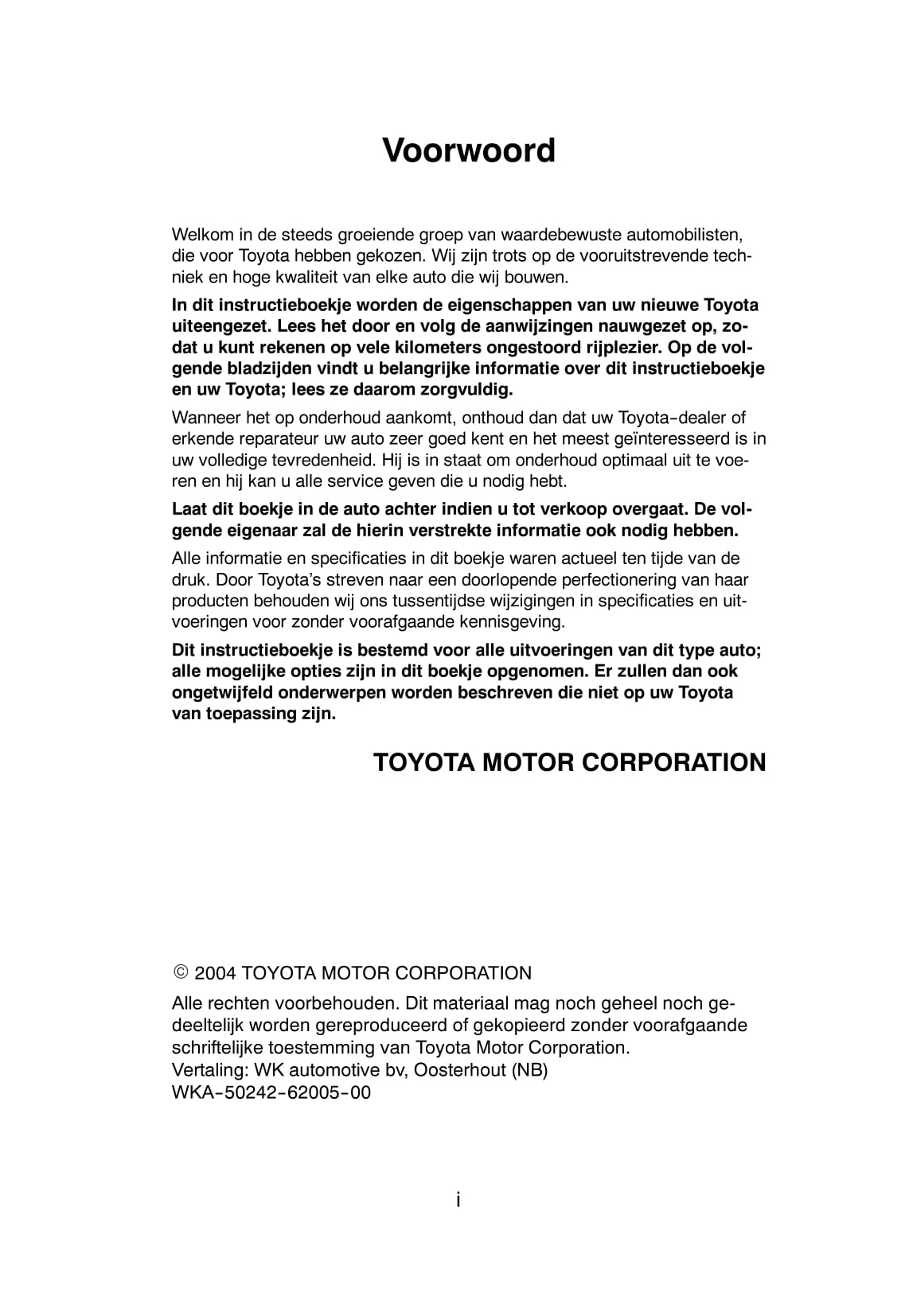 2003-2005 Toyota Previa Owner's Manual | Dutch