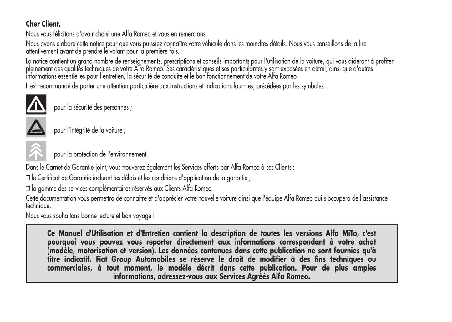 2008-2014 Alfa Romeo MiTo Owner's Manual | French