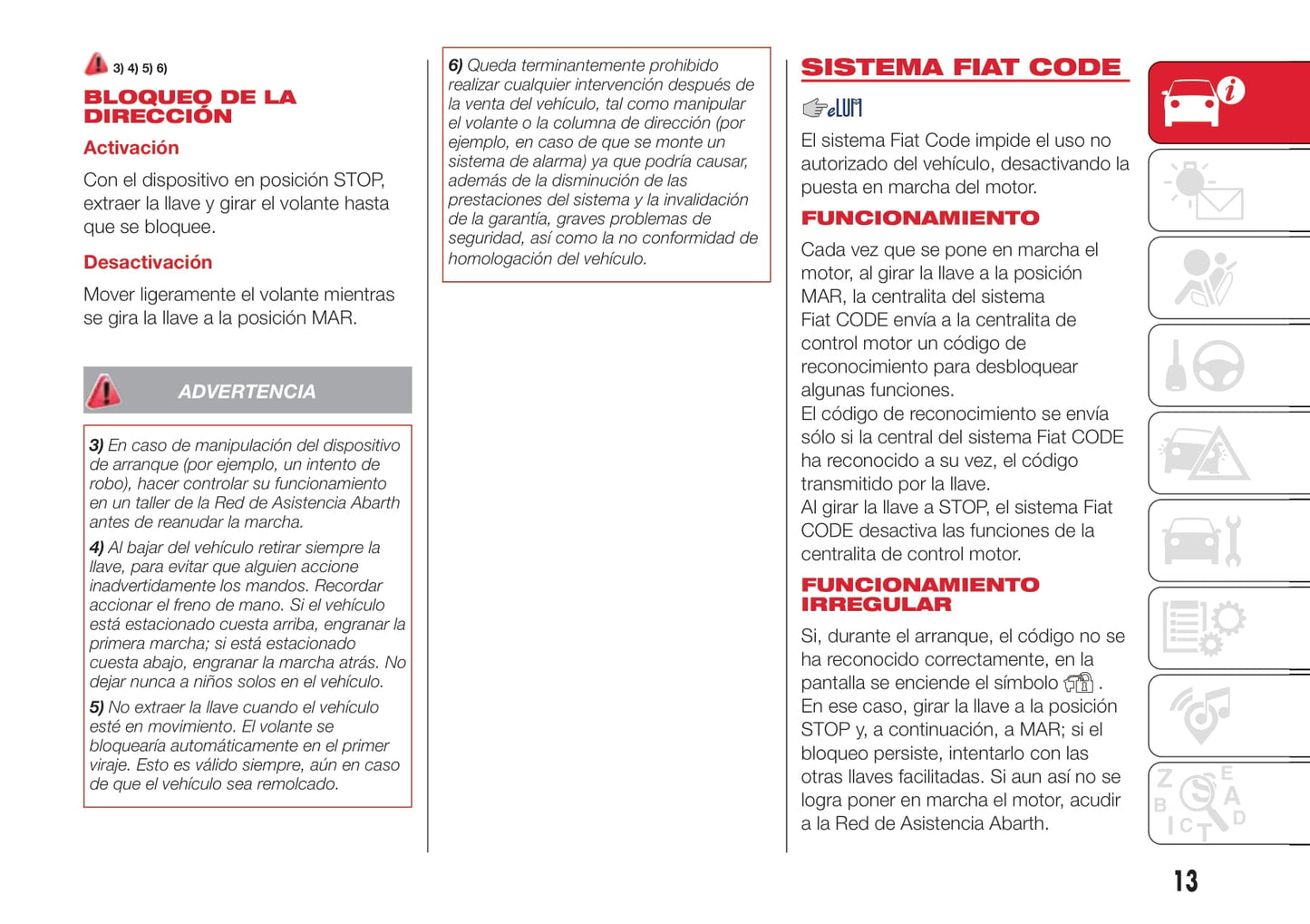 2016-2020 Abarth 595 Manuel du propriétaire | Espagnol