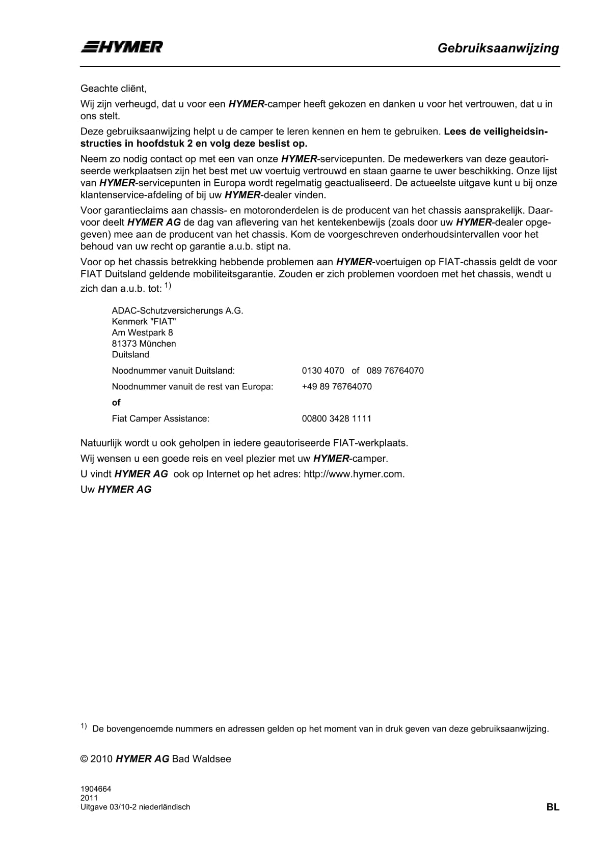 2011 Hymer B544 Owner's Manual | Dutch