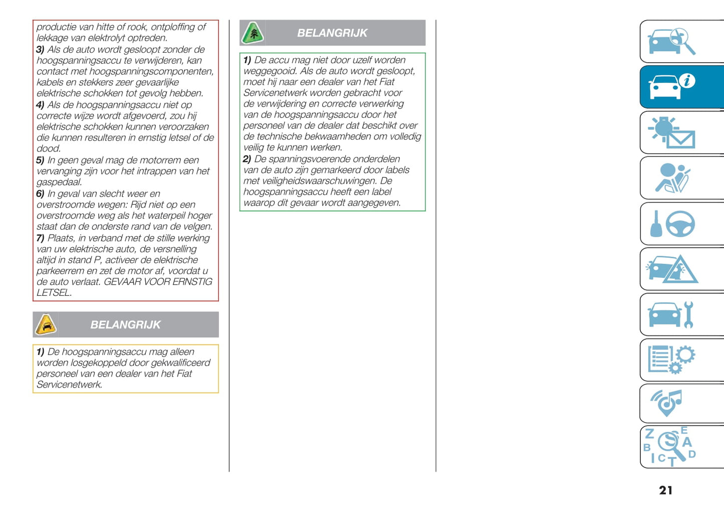 2021-2022 Fiat 500e Owner's Manual | Dutch