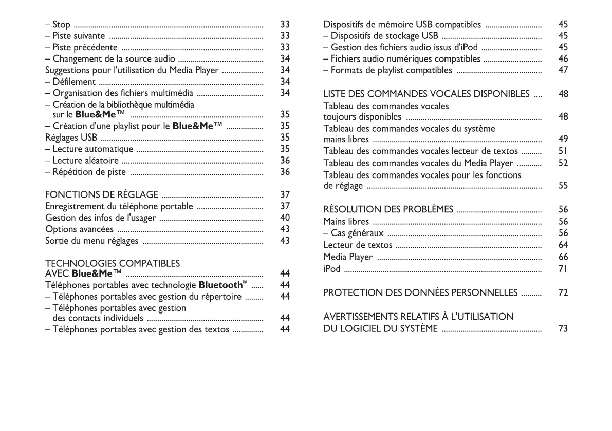 Fiat Qubo Blue&Me Guide d'utilisation 2008 - 2016