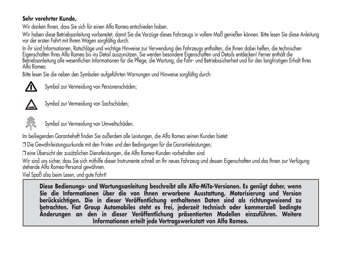 2008-2014 Alfa Romeo MiTo Owner's Manual | German