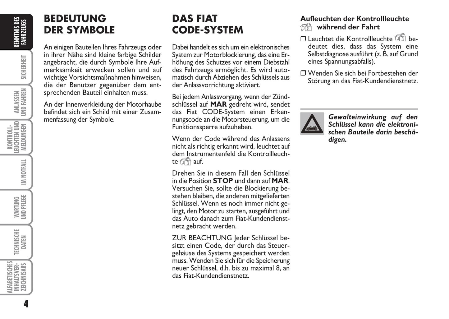2010-2011 Fiat 500 Owner's Manual | German