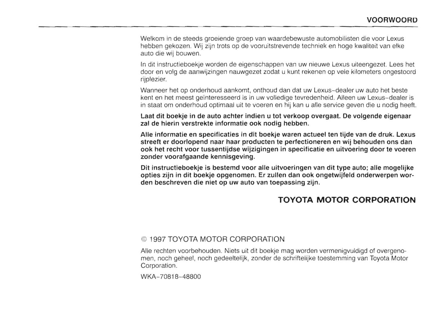 1997-1998 Lexus LS 400 Owner's Manual | Dutch