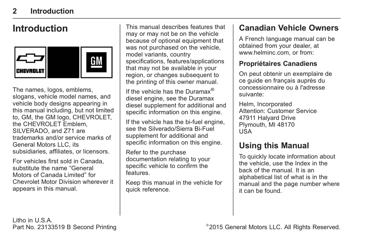 2016 Chevrolet Silverado/Silverado 1500/Silverado 2500/Silverado 3500 Owner's Manual | English