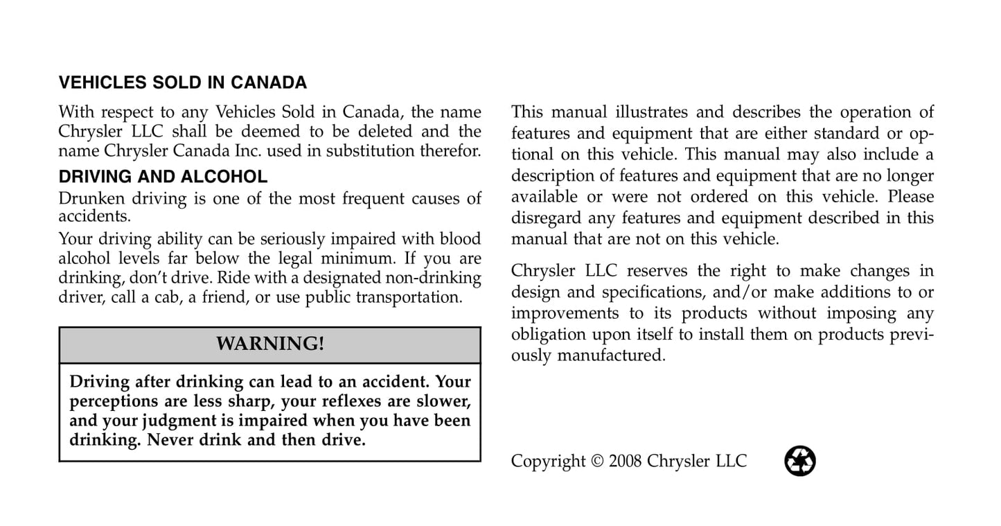 2006-2010 Chrysler PT Cruiser Manuel du propriétaire | Anglais