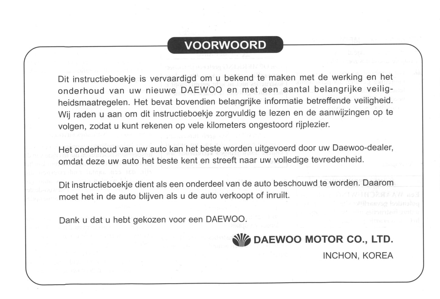 2000-2004 Daewoo Tacuma Owner's Manual | Dutch
