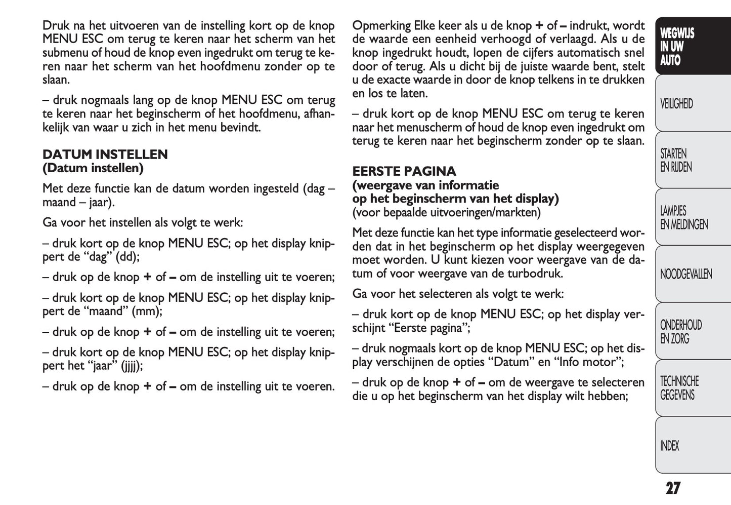 2011-2012 Fiat Punto/Punto Evo Owner's Manual | Dutch