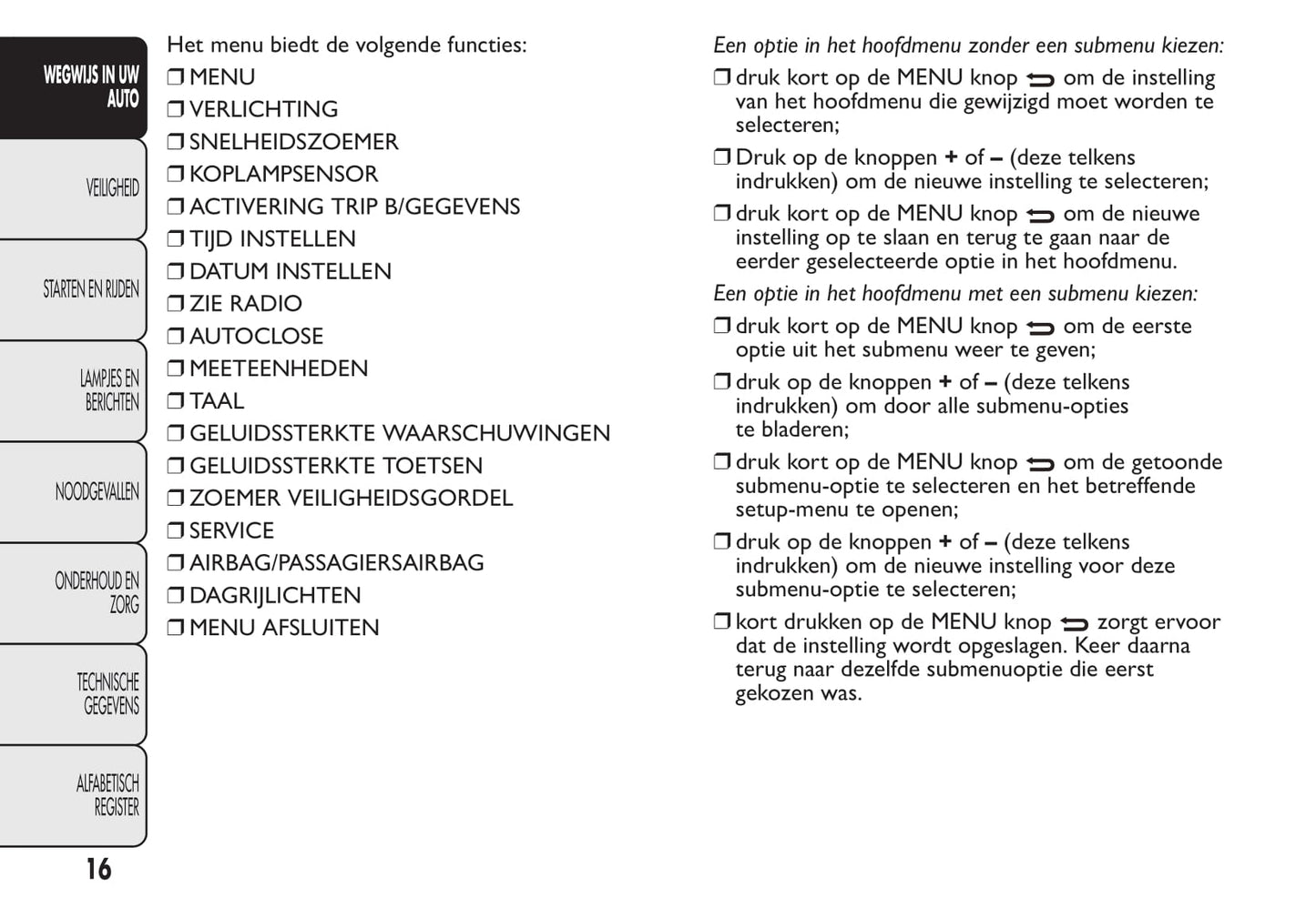 2015-2016 Fiat 500/500C Owner's Manual | Dutch