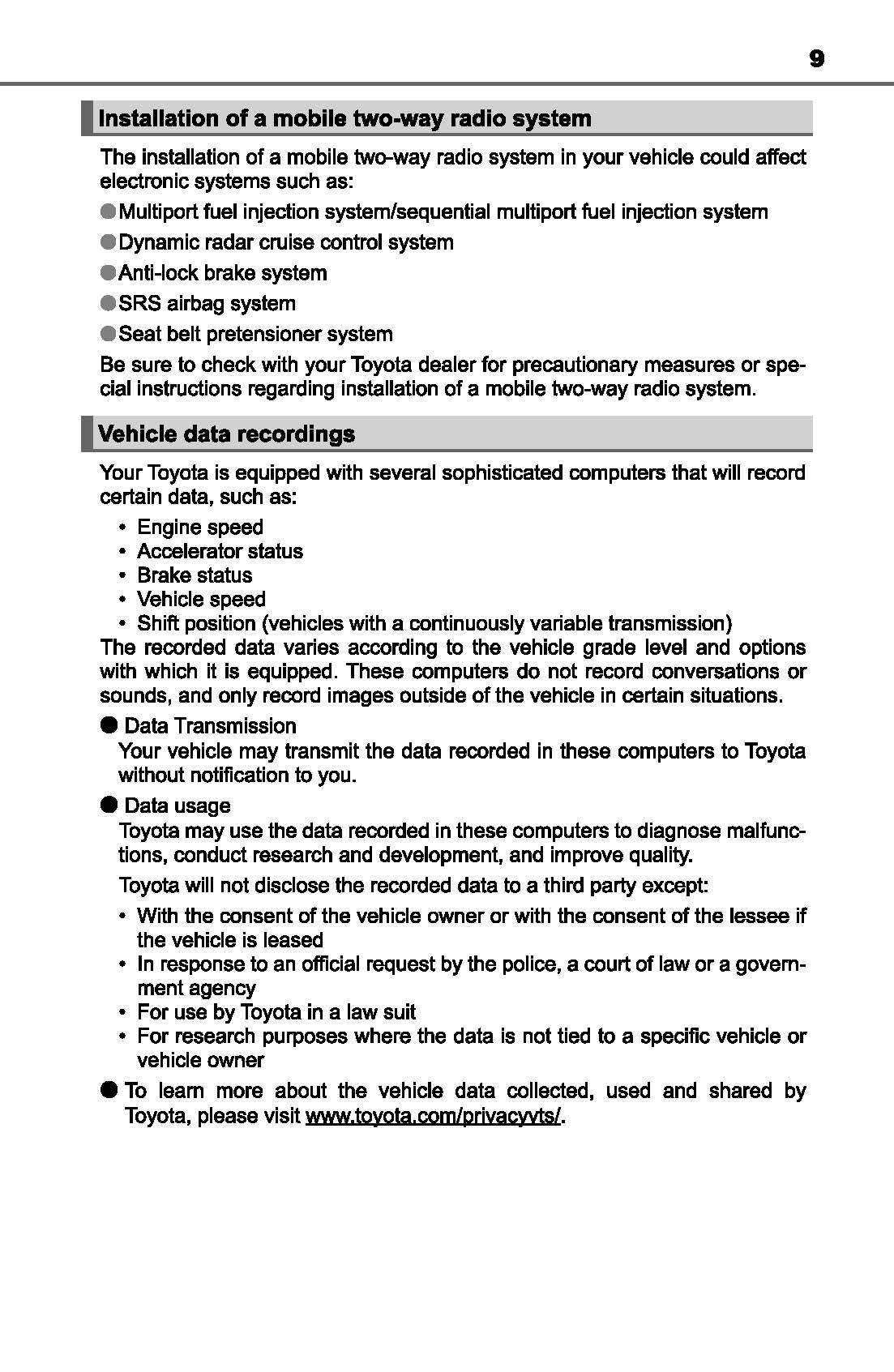 2017 Toyota Corolla Owner's Manual | English