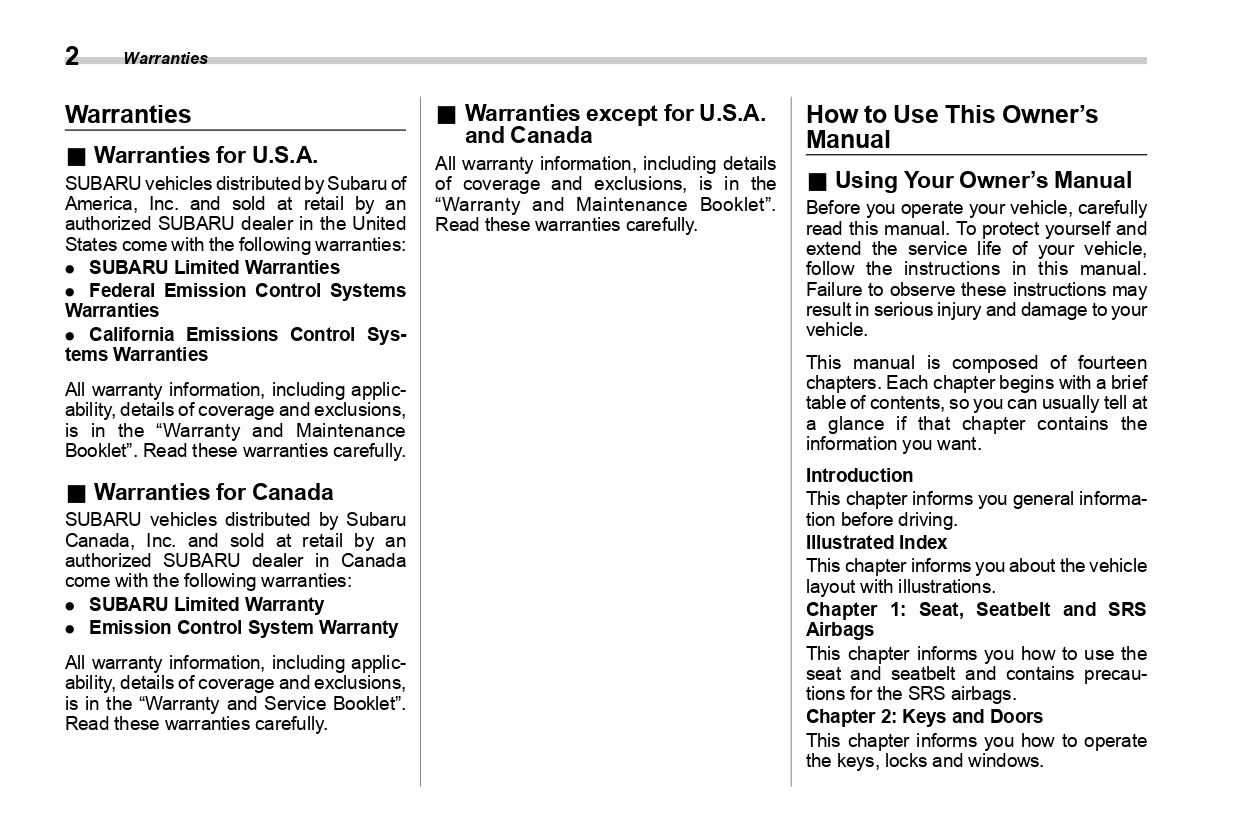 2022 Subaru WRX Owner's Manual | English
