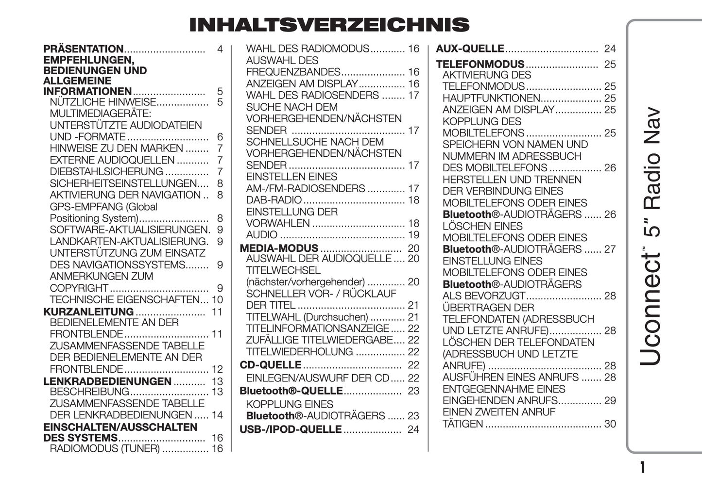 2014-2015 Fiat Ducato Uconnect 5.0 Radio Nav Manual | German