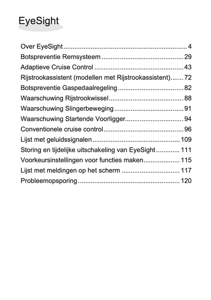 2019 Subaru XV EyeSight Supplement Manual | Dutch