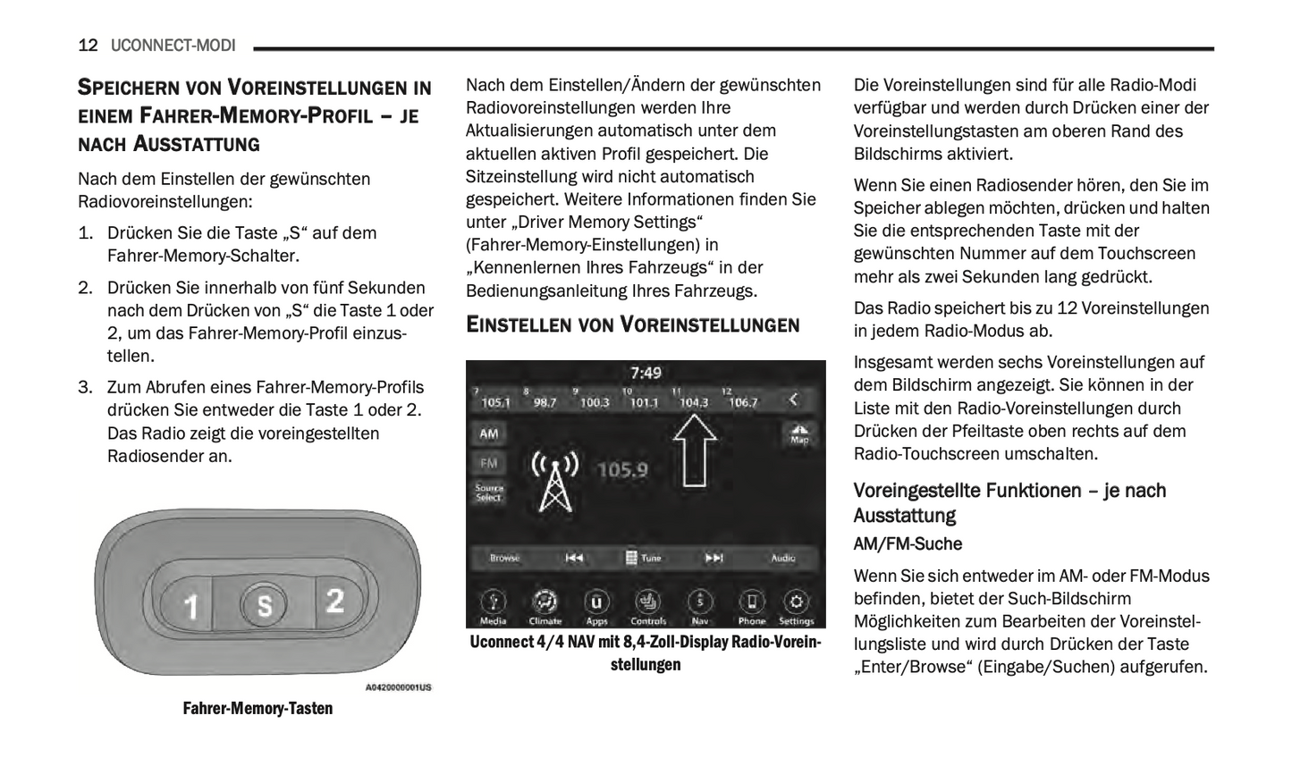 2020-2021 Uconnect Radio 4C/4C Nav Display 8.4" Infotainment Manual | German