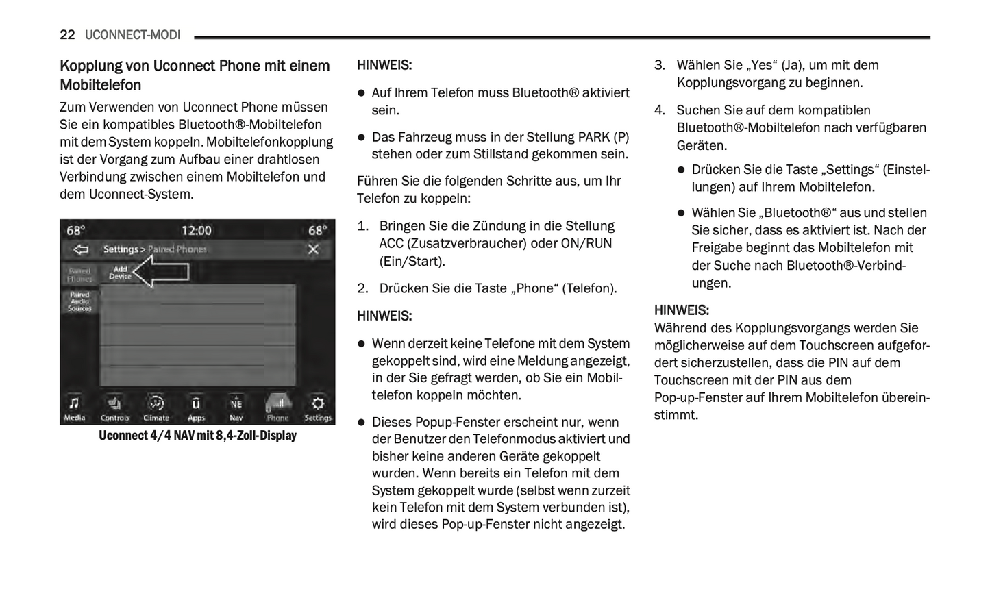 2020-2021 Uconnect Radio 4C/4C Nav Display 8.4" Infotainment Manual | German