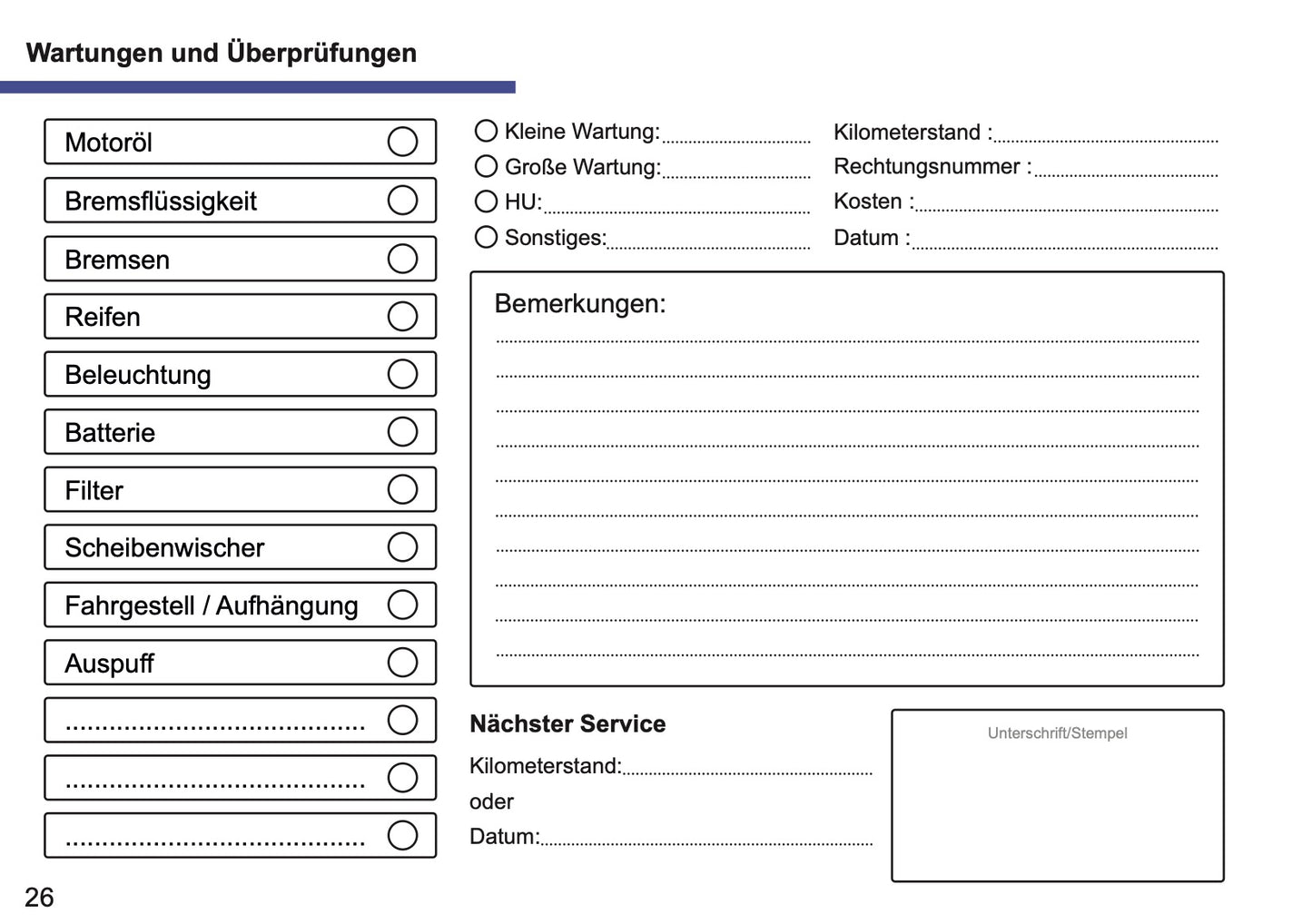 Mini Maintenance Book | German