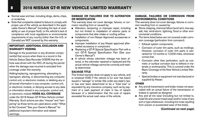 2016 Nissan GT-R Warranty Information Booklet | English