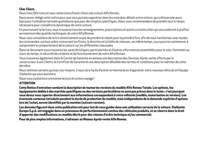 2024-2025 Alfa Romeo Tonale Manuel du propriétaire | Français