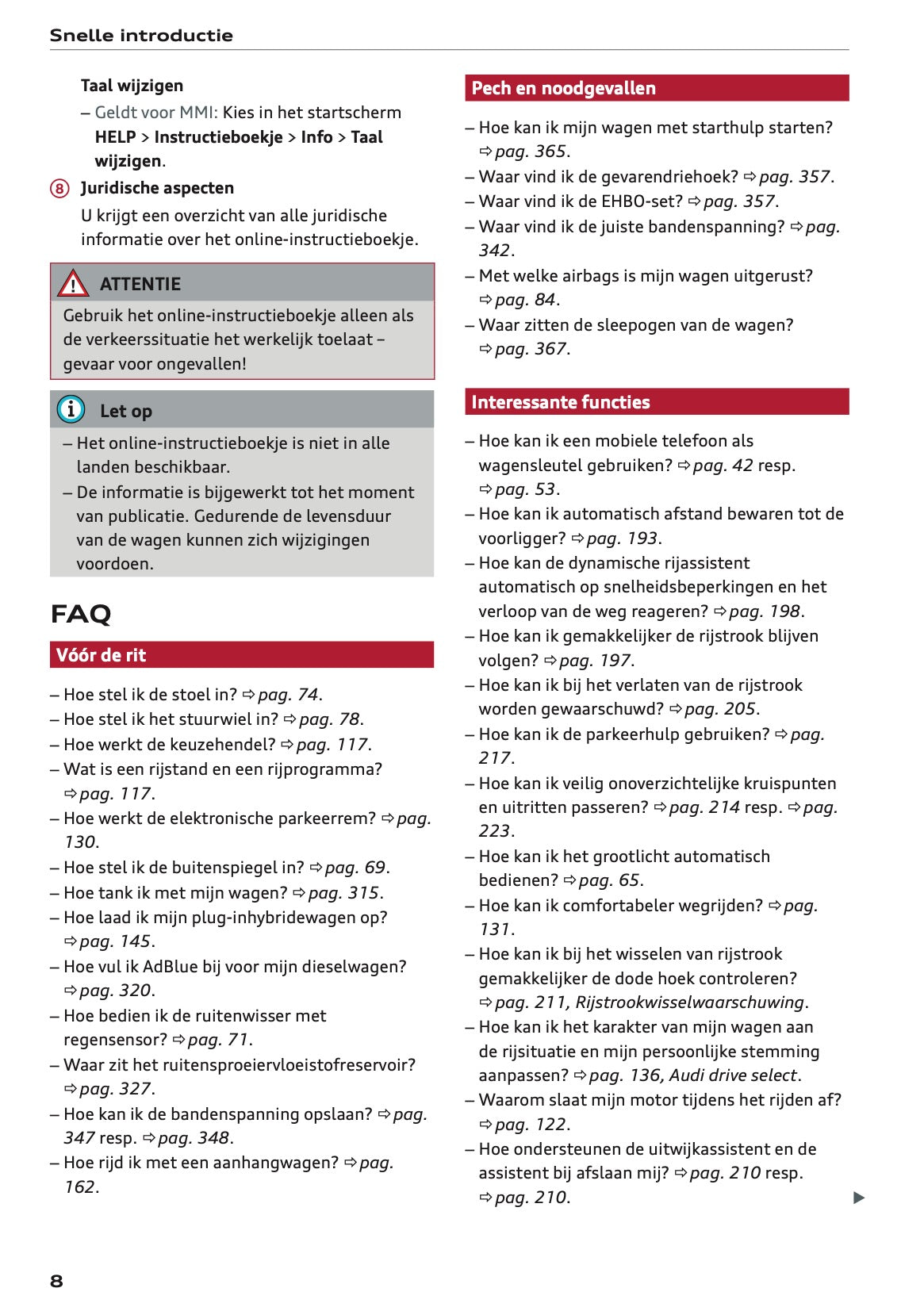 2022 Audi Q8 Owner's Manual | Dutch