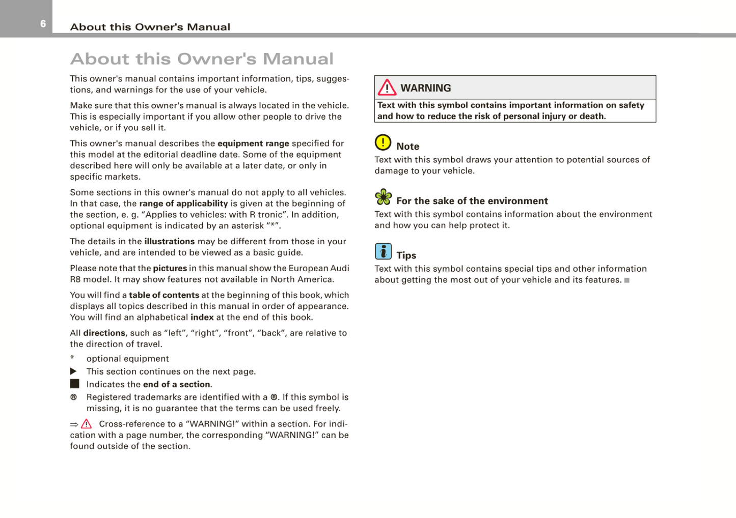 2008 Audi R8 Owner's Manual | English