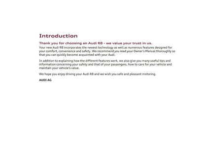 2010 Audi R8 Owner's Manual | English US