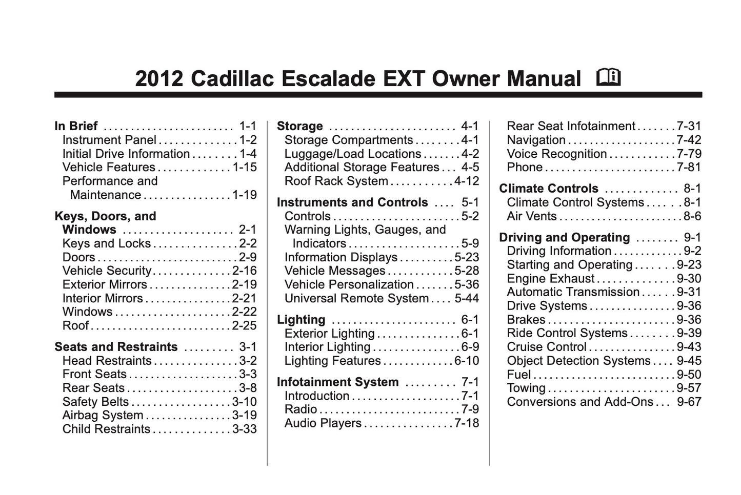 2012 Cadillac Escalade EXT Owner's Manual | English