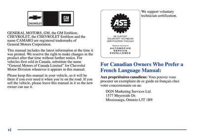 2000 Chevrolet Camaro Owner's Manual | English US