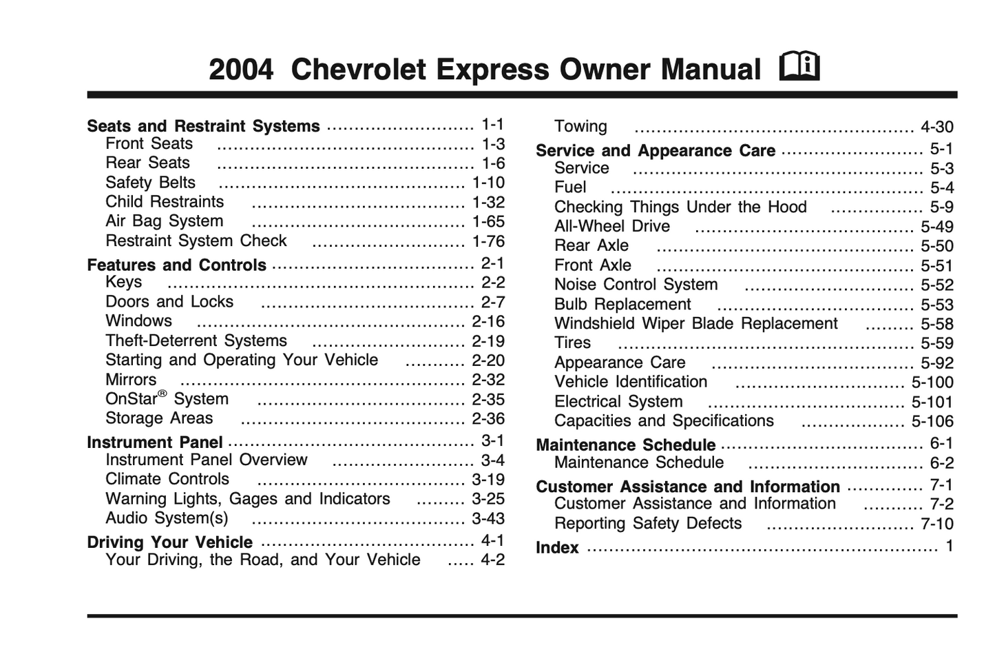 2004 Chevrolet Express Owner's Manual | English