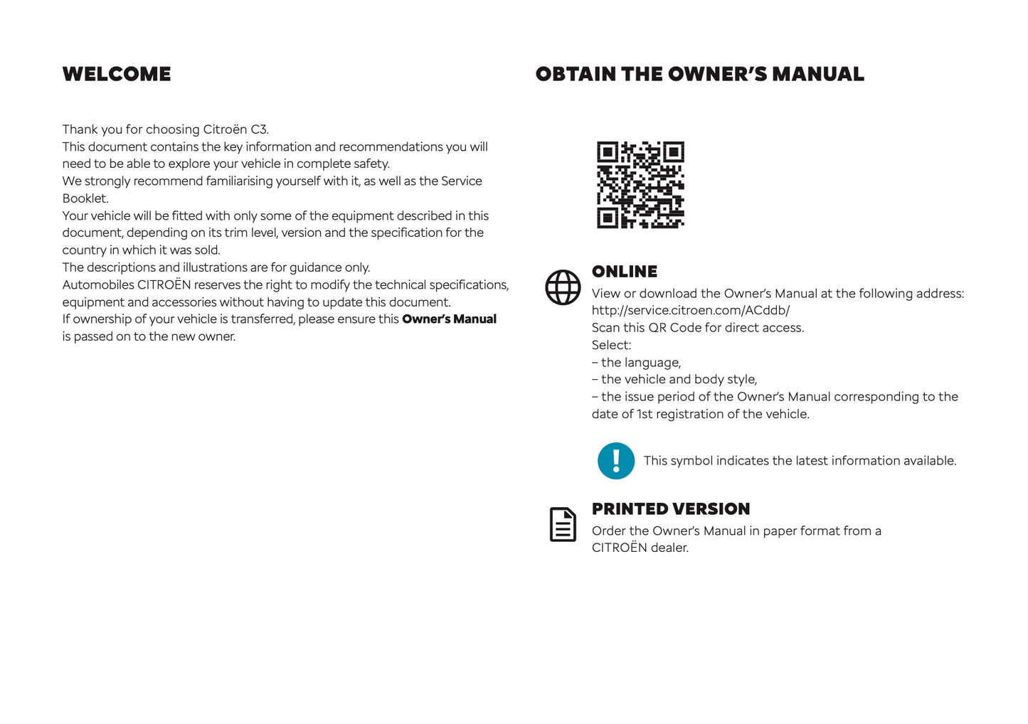 2026 Citroën C3 Owner's Manual | English