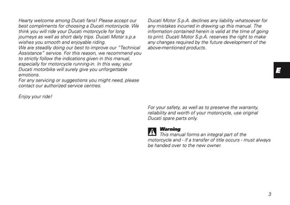 2001 Ducati 748/996 Owner's Manual | English US