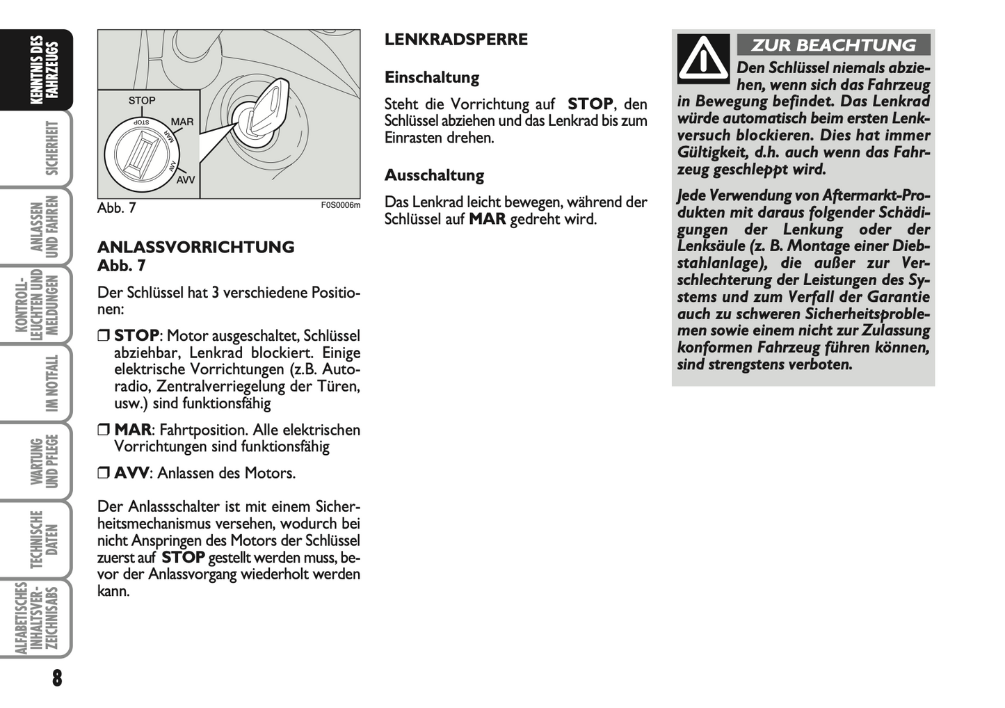 2007-2008 Fiat 500 Owner's Manual | German