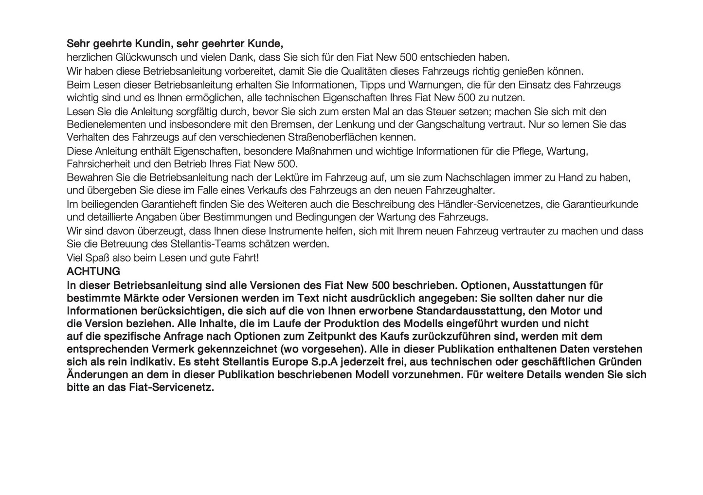 2026 Fiat 500 Owner's Manual | German