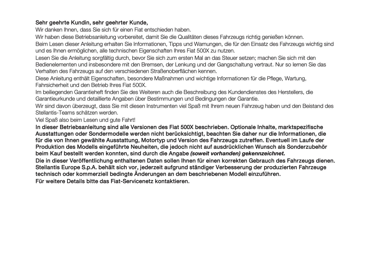 2024-2026 Fiat 500X Owner's Manual | German