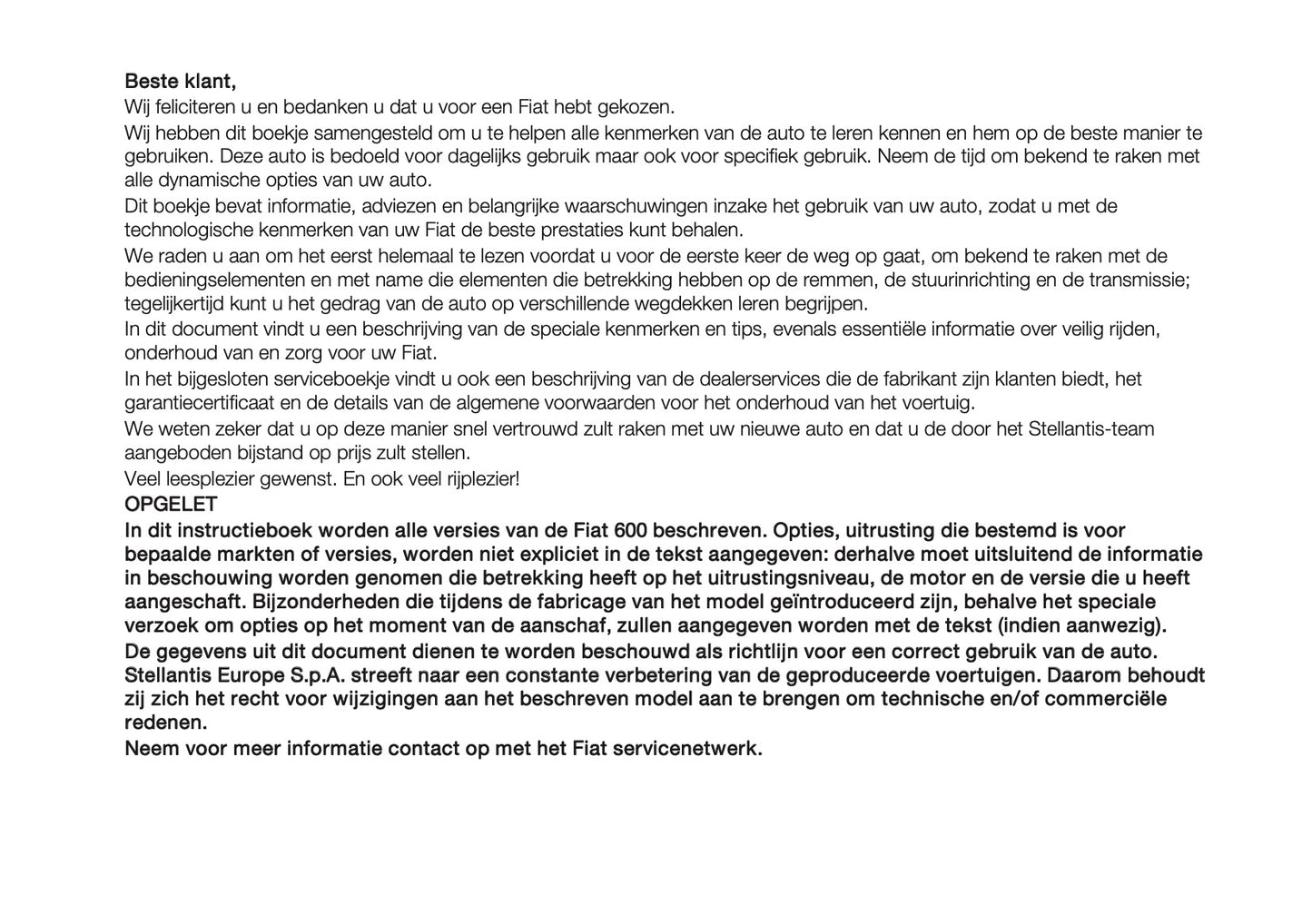 2026 Fiat 600 Owner's Manual | Dutch