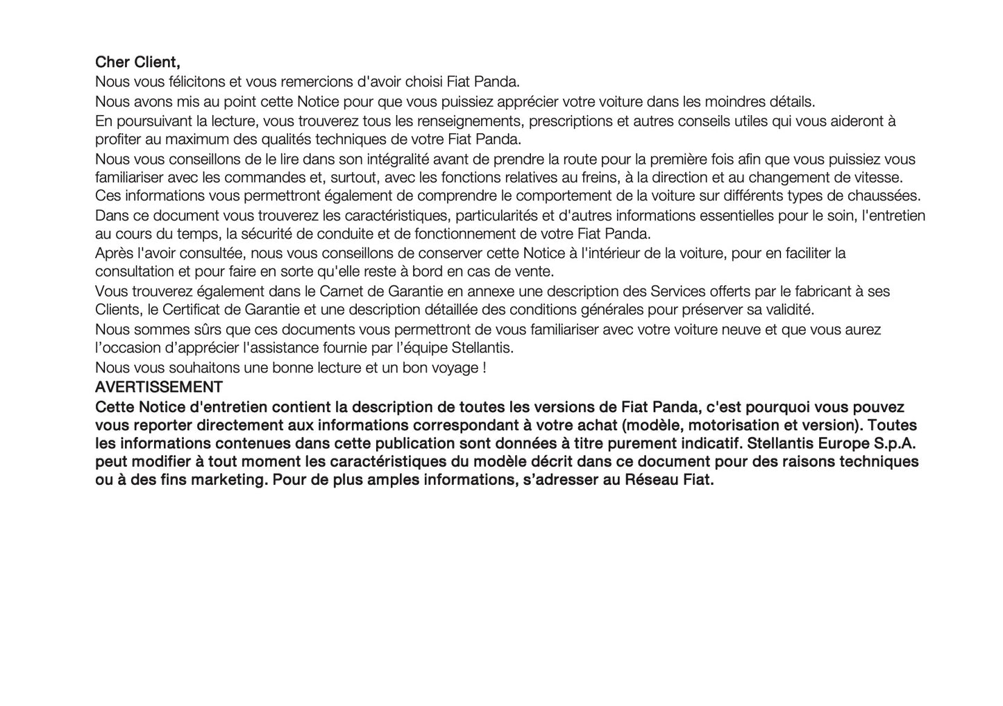 2025-2026 Fiat Panda/Pandina Owner's Manual | French