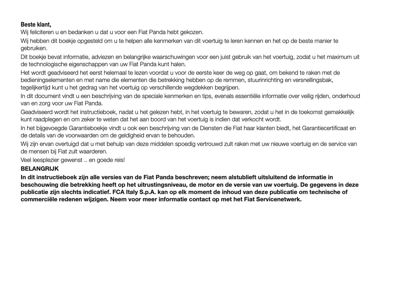 2018-2019 Fiat Panda Owner's Manual | Dutch