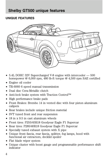 2008 Ford Shelby GT500 Owner's Manual Supplement | English