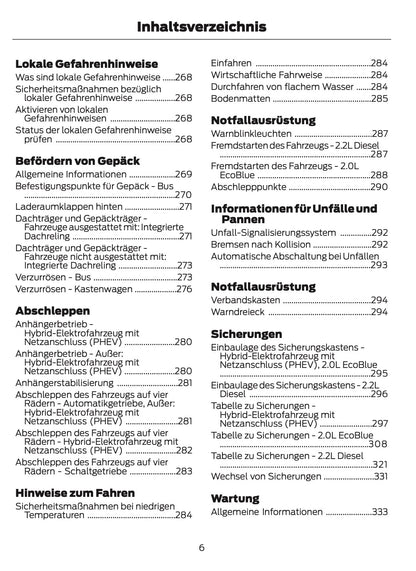 2021-2024 Ford Tourneo Custom/Transit Custom Owner's Manual | German