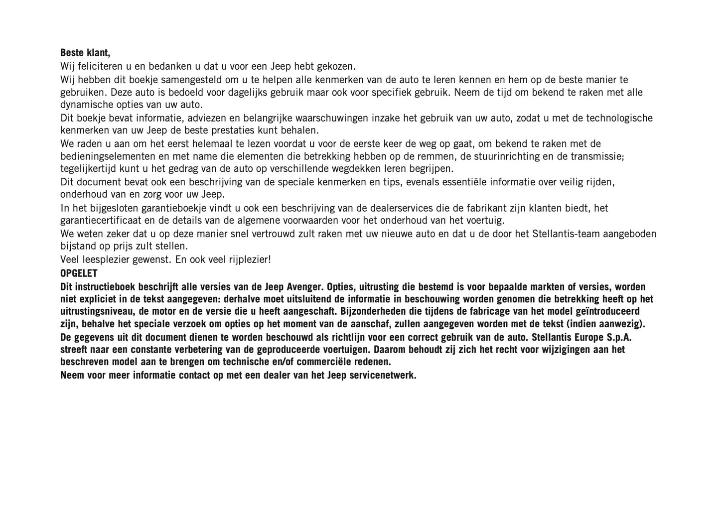 2025-2026 Jeep Avenger Owner's Manual | Dutch