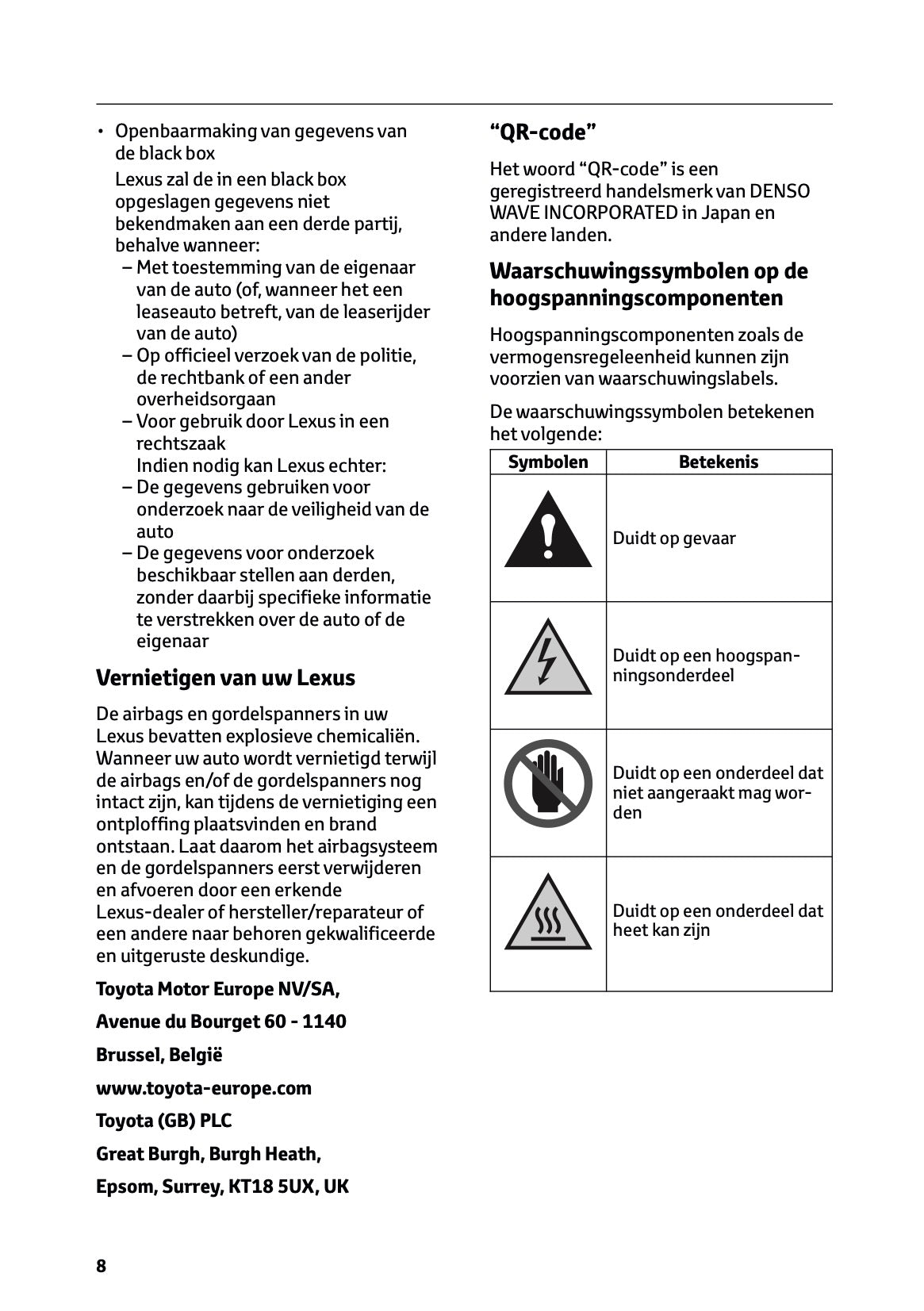 2025-2026 Lexus LBX Owner's Manual | Dutch