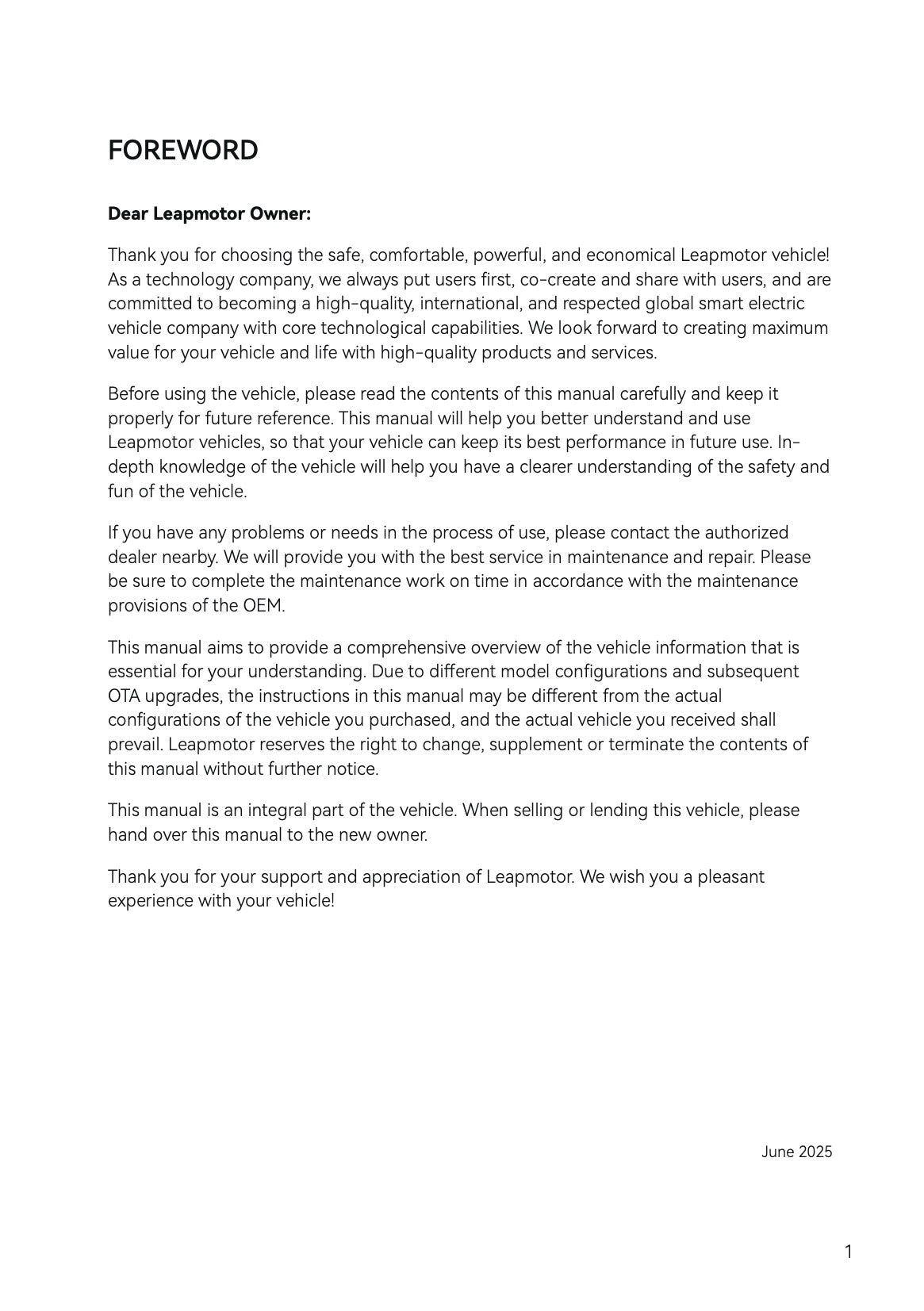 2025-2026 Leapmotor B10 Owner's Manual | English