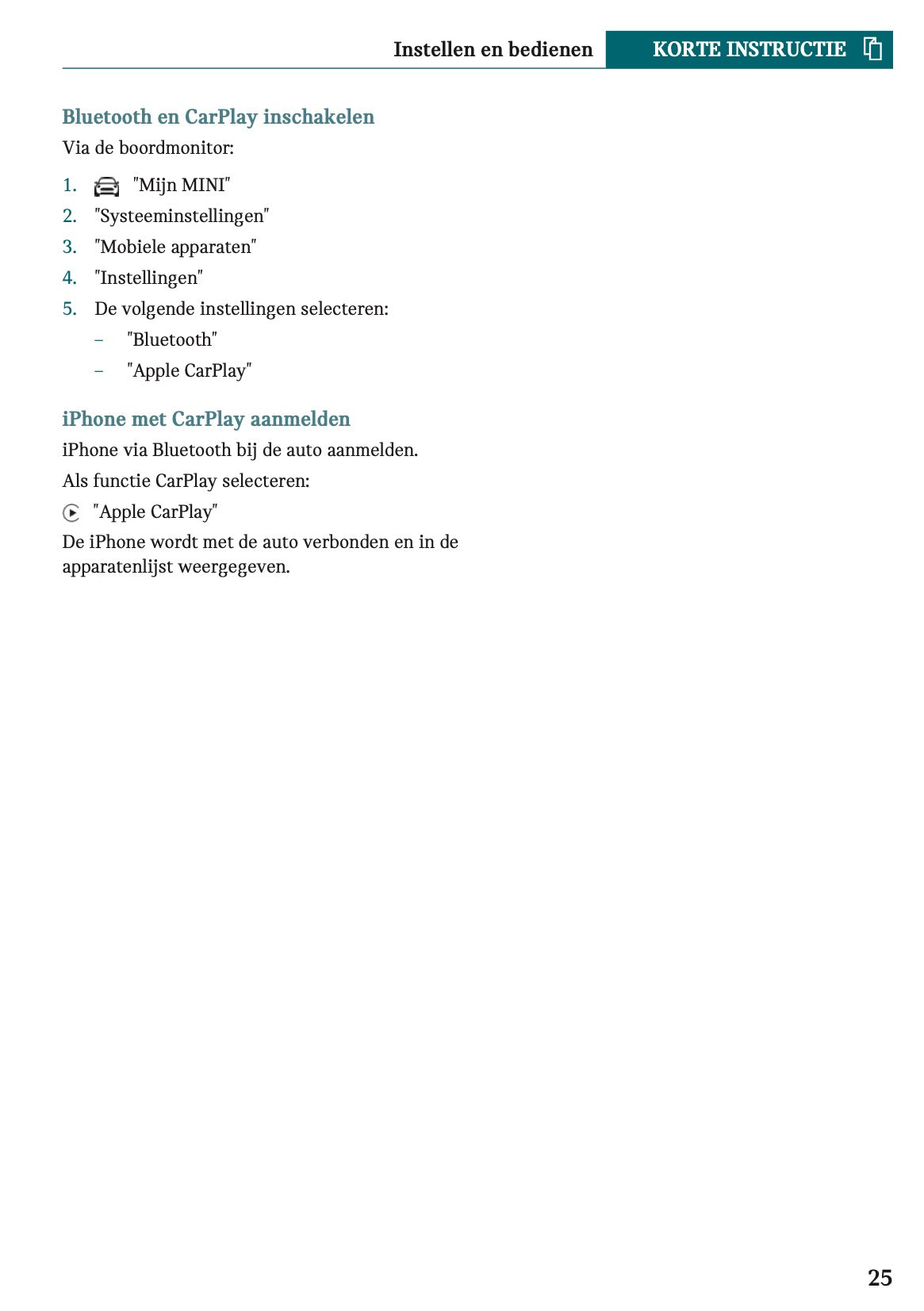 2022-2023 Mini Cabrio Owner's Manual | Dutch